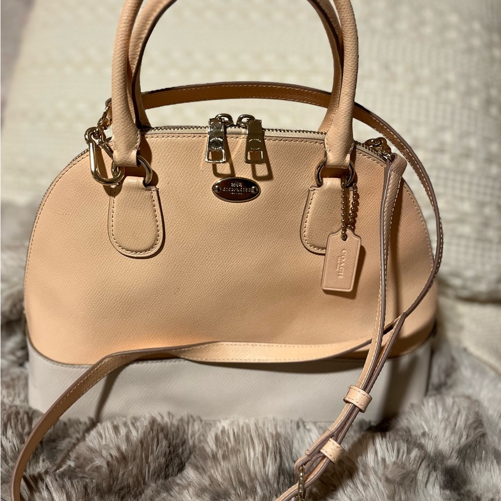 Coach peach and cream Satchel with Structured Design and Gold Hardware